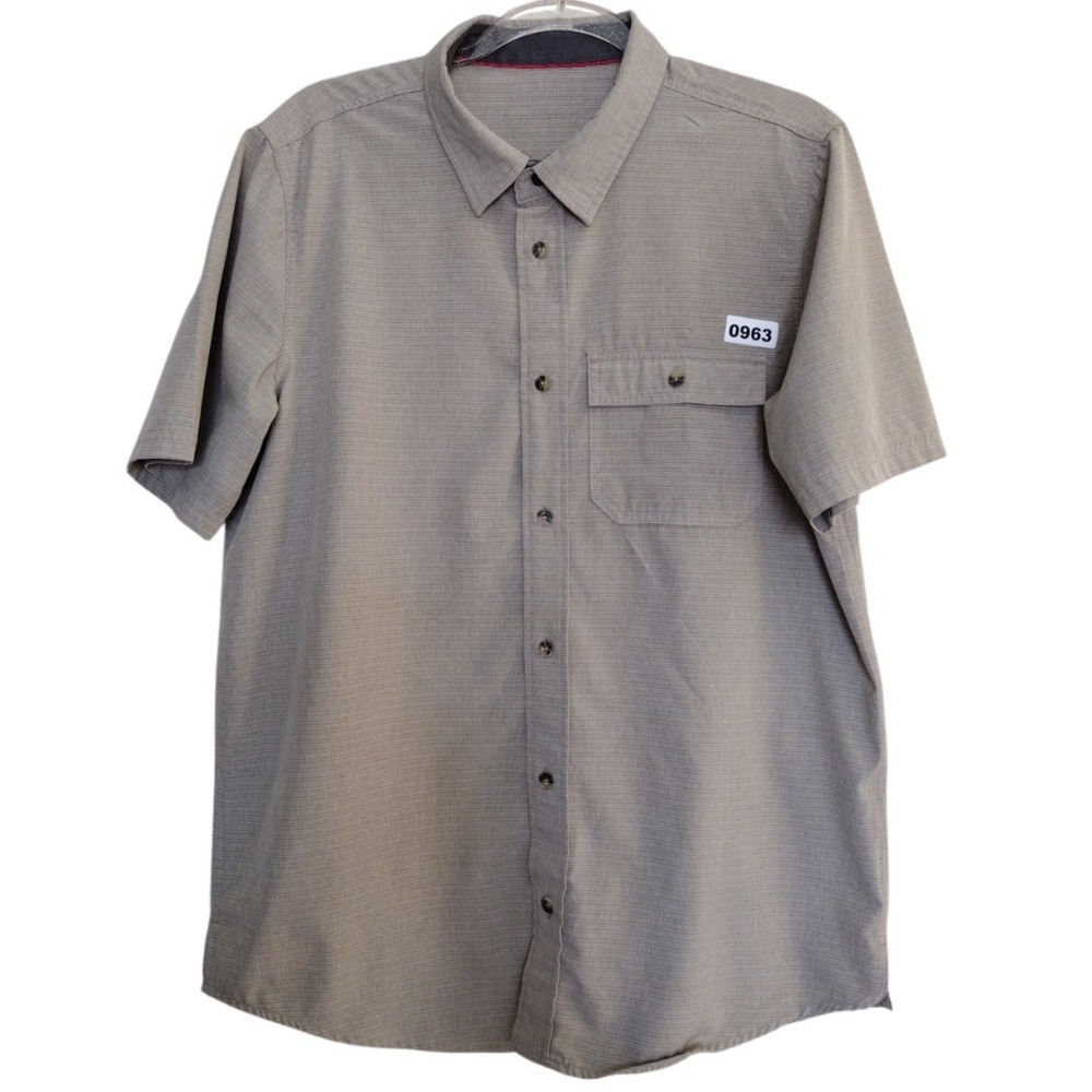 Avalanche Performance Shirt Men's Size M Tan Hiking Short‎ Strip Short Sleeves